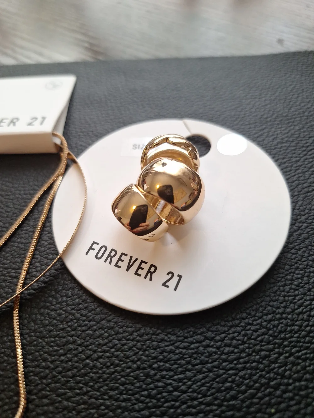 Forever 21 Gold Layered Necklace with Matching Statement Rings Set